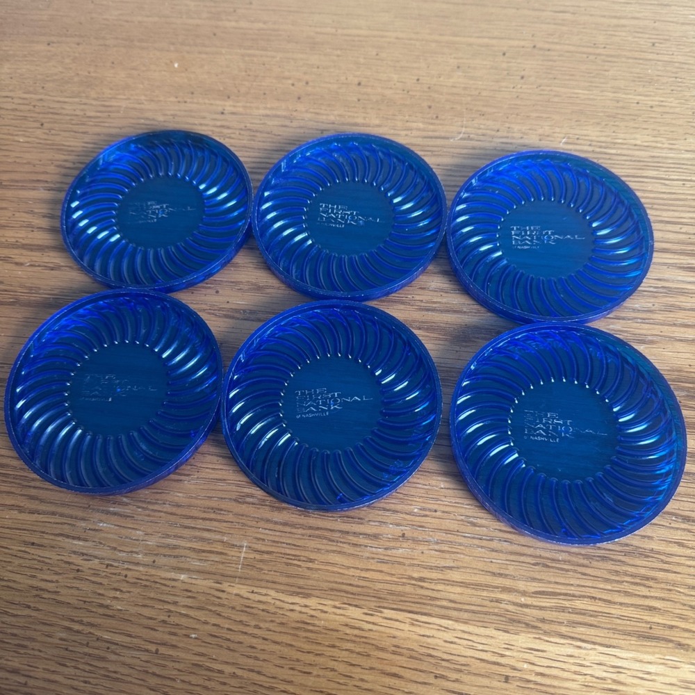 1970s The First National Bank‎ of Nashville IL Ritepoint Blue Plastic Coasters
